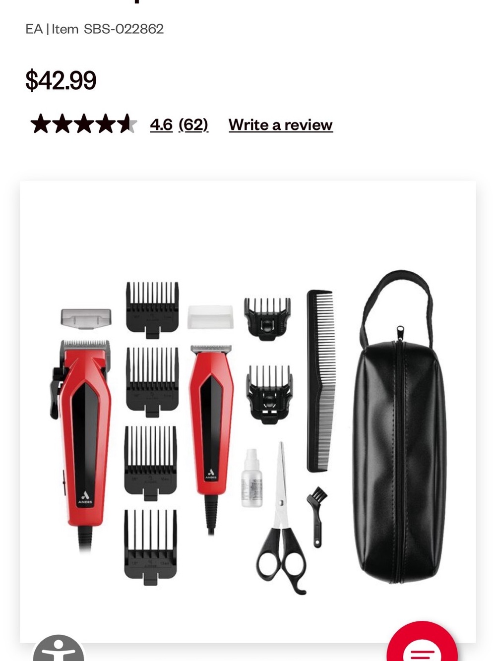 Andis Red and Black Corded Hair Clipper & Trimmer Kit with Case